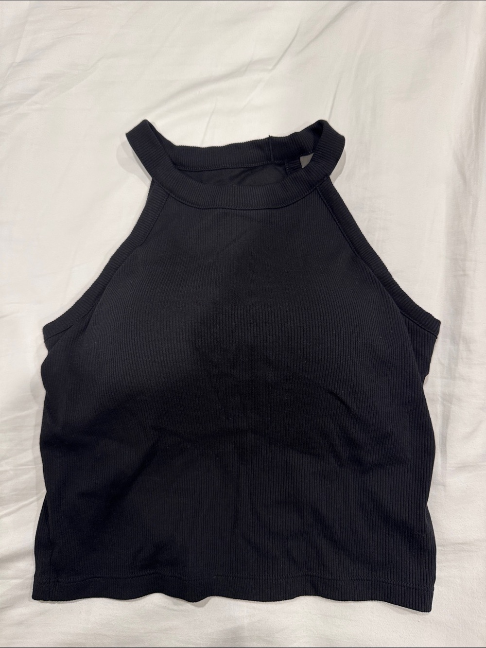 Uniqlo/GU Black Ribbed Halter Crop Tank with Built In Bra
